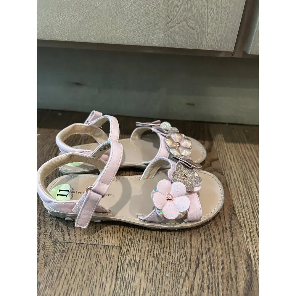 Cupcakes & Cashmere Toddler Sz11 Girls 3D Flower Sandals Pink Holographic Strap
